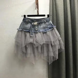 GETADME Women's Denim Gauze Patchwork Mini Skirt 2025