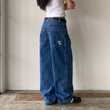 Jean Getadme-American Simple Retro à poches brodées, coupe ample, jambes larges, style classique et tendance, pantalon droit décontracté pour femme