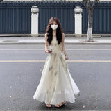 GETADME 여성용 중국 스타일 탱크 드레스 캐주얼 도시적 니치 디자인 예술적이고 우아한 소매 없는 롱 드레스