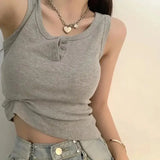 GETADME Tank Top for Women Ribbed Button Down Sleeveless Blouse Solid Color Casual Women's Teens Trendy Basic Summer Dresses