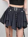 GETADME West Retro Bohemian Style Maillard Women Crumpled Layer Mini Skirt with Belt Strap Short Skirt Grunge E-Girl Y2K Acubi Outfit