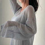 Getadme-New Women Fashion Casual Streetwear Lazy Style Full Sleeves Jumpers Tops Hollow Out Sexy Women Chic Femme Sweaters Pullovers
