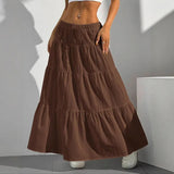 GETADME Summer Women White Long Skirt Solid Basic Lace Up Bow Low-Waisted Big Swing Skirts Female Street Casual Loose Spliced Maxi Dress