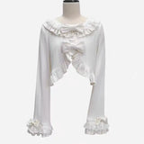 GETADME 카와이 로리타 크롭 니트 가디건, 하트 레이스 오픈워크 스프링 커버업, 일본식 빈티지 스타일 자외선 차단 스웨터 