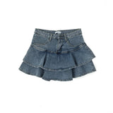 GETADME Spice Girls Denim Skirt Anti-Slip Double Denim Skirt Women's Stretch High-Waisted Slimming A-Line Cake Skirt
