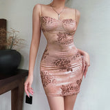 Getadme-여성용 짧은 드레스 2024 봄 신상품 슬림 슬림 드레스 레오파드 로즈 빈티지 스파이스 걸 홀터 드레스