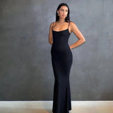 GETADME 2025 Summer Fishtail Backless Dresses For Women's Sexy Spaghetti Strap Gray Long Dress Y2k Sleeveless Solid Skinny Robe Vestidos