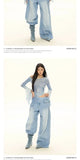 GETADME Women's Denim Cutout One-Shoulder Top Bell Sleeve Ruched Crop Top Y2K Streetwear Fashion