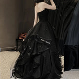 GETADME Temperament Black Elegant Wedding Party Dresses Strapless Tiered Draped graduate Robe 2025 New Ball Gown Formal DressQuinceanera