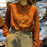 GETADME Cotton and Linen Spring New Artistic Retro Printed Shirts for Women Fashionable and Versatile Slimming Tops for Women