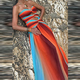 GETADME 레이디 캐주얼 스트랩리스 플리츠 드레스 여름 오프숄더 홀로우 홀리데이 롱 드레스 패션 슬리브리스 쉬폰 프린트 비치 드레스