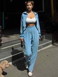 GETADME Women Sweatshirt Pants Suit Casual Stand Collar Zip-Up Jackets Loose Elastic Waist Pants Set Female 2025 Velvet Tracksuits
