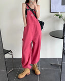 GETADME SM jeans womens 2025 Summer Preppy Style loose Girls Pink wide leg trousers jumpsuit korean casual denim overalls womens (78891