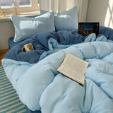 GETADME Cotton Bedding Set 4pcs with Solid Bed Sheet Duvet Cover Pillowcases Single Couple Bedsheet King Queen Double Twin Size