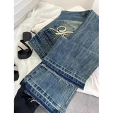 GETADME American retro low-waisted jeans female autumn new embroidery old casual fashion temperament slim Joker bell bottoms.