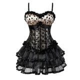 GETADME Women Corset Dress With Straps Sexy Corset Lingerie Dress Plus Size Red Vintage Floral Bustier Lace Up Corset Skirt Set