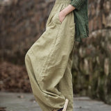 GETADME Elegant Women's Cotton Linen Baggy Cargo y2k Pants Vintage Elastic Waist Trousers Loose Casual Long Wide Leg Oversize Clothes