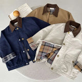 GETADME 2025 UNITIM Spring Autumn Kids Boys Jacket Plaid Spliced Pocket Long Sleeve Toddler Boys Outerwears Coat Children Boys Jacket