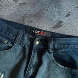 GETADME Harajuku American Retro Comic Character Cat Pattern Short Jeans Women's Summer Street Pop Hip-hop Rap Unisex High Quality Jeans