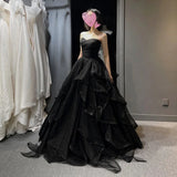 GETADME Temperament Black Elegant Wedding Party Dresses Strapless Tiered Draped graduate Robe 2025 New Ball Gown Formal DressQuinceanera