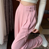 GETADME High Waist Buttons Suit Wide Leg Women's Full Pants 2025 New Spring Summer Female Elegant Minimalism Straight Loose Trousers