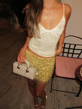 GETADME Sexy Sequins Tassel Skirt Sets Women Sling Crop Tops Hip Package A-line Short Skirts 2025 Summer Chic Beach Party Outfits Lady