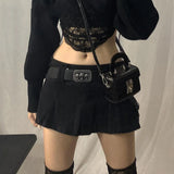 Getadme-Spring Outfits 2000S Pastel Goth Low Waist Black Micro Skirts Y2K Streetwear Pockets Patchwork A-line Skirt E-girl Aesthetics Outfits Zipper