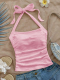 GETADME 2025 Summer New Women's Fashion Crop Halter Inside The Halter Wearing Sleeveless Short Slimming Vest Top