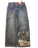 Getadme Streetwear Jeans Hip Hop Skateboard Graphic Embroidered Retro Blue Baggy Jeans Men Women Harajuku High Waist Wide Trousers