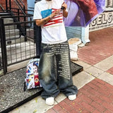 GETADME Deeptown Vintage Letter Print Women Man Jeans Y2k Harajuku Washed Wide Leg American Style Denim Pants Baggy Hip Hop Streetwear