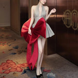 Getadme SylCue 홀터넥 딥 V 드레스 웨이브 포인트 불규칙 패치워크 백리스 셰이프 웨이스트 캐주얼 패션 스위트 슬리머 다재다능한 바디콘