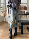 Getadme Vintage Blue Ripped Short Jeans Women Oversized Distressed Jorts Y2k Grunge Baggy Boyfriend Denim Shorts Wide Streetwear