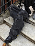 GETADME 2025 Punk Style Y2K Streetwear Washed Black Baggy Cargo Jeans Pants For Women Designer Clothes Wide Leg Lady Trousers Ropa Mujer
