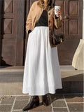 GETADME Cotton Linen White Long Skirt High Waist Zipper Casual Autumn Skirt New Fashion Spring Skirts Female Clothing