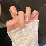 GETADME 10pcs Simple Handmade Fake Nail Tip Gradient Pink Design False Nail Art Reusable French Cat's Eye Mid-length Oval Press on Nails