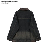 GETADME Autumn Winter Women Japanese Fashion Denim Jacket Vintage Jean Cowboy Outwear 2000s Aesthetic Coat Grunge Y2k BF Style Oversize