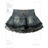 GETADME Women's Blue Black Riveted Belt Denim Skirt Y2K Harajuku High Street Fashion 90s Sexy A-line Mini Skirt Summer Clothing 2025 New