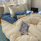 GETADME Cotton Bedding Set 4pcs with Solid Bed Sheet Duvet Cover Pillowcases Single Couple Bedsheet King Queen Double Twin Size