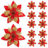 GETADME Glitter Artificial Flowers for Christmas Tree, Christmas Ornaments,Pink,Red,Gold, Xmas Decoration for Home, 14.5cm