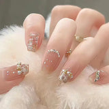 GETADME 24Pcs Pink Cat Blue Love Cute Short Ballet Press on False Nails Sweet French Cat Eye Bow Star Designs Style Detachable Nails Set