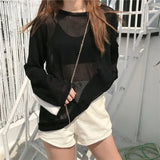 GETADME Sheer T-shirts Women Loose Korean Fashion Summer Sun-proof Leisure Clean Fit All-match Long Sleeve Breathable Lazy Ulzzang 2XL