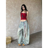 GETADME Women's Light Blue Y2k Baggy Jeans Harajuku Aesthetic Japanese 2000s Style Denim Trousers Vintage Cargo Pants Trashy Clothes