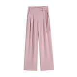 GETADME High Waist Buttons Suit Wide Leg Women's Full Pants 2025 New Spring Summer Female Elegant Minimalism Straight Loose Trousers