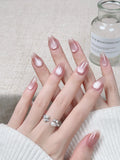 GETADME 10개입 누드 컬러 핸드메이드 프레스온 네일 풀 커버 점진적 변화 크리스털 클리어 프렌치 아몬드 가짜 네일 매니큐어 네일 팁