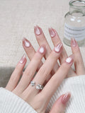 GETADME 10Pcs Nude Color Handmade Press on Nails Full Cover Gradual Change Crystal Clear French Almond False Nails Manicure Nail Tips