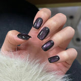 GETADME 24Pcs Rainbow Color Glow Cat Eye Press on False Nails with Glue Glitter Short Square Nails Sweet Cool Gradient Summer Fake Nails