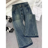 GETADME American retro low-waisted jeans female autumn new embroidery old casual fashion temperament slim Joker bell bottoms.