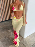 GETADME XS - L With Cover Up Flowers Halter Bikini Female Swimsuit Women Swimwear Three-pieces Bikini set Bather Bathing Suit Swim K6800