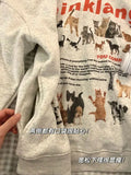Getadme 1 Cat Dog Print Sudadera Fleece Loose Animal Pullovers Hooded Thick Casual Tops High Street American Women Vintage Sweatshirt
