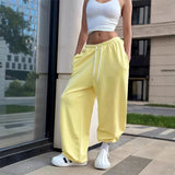 GETADME 2025 Casual Women's High Waist Pockets Solid Color Loose Fashion Sweaterpants Autumn Spring Drawstring Trousers Clubwear